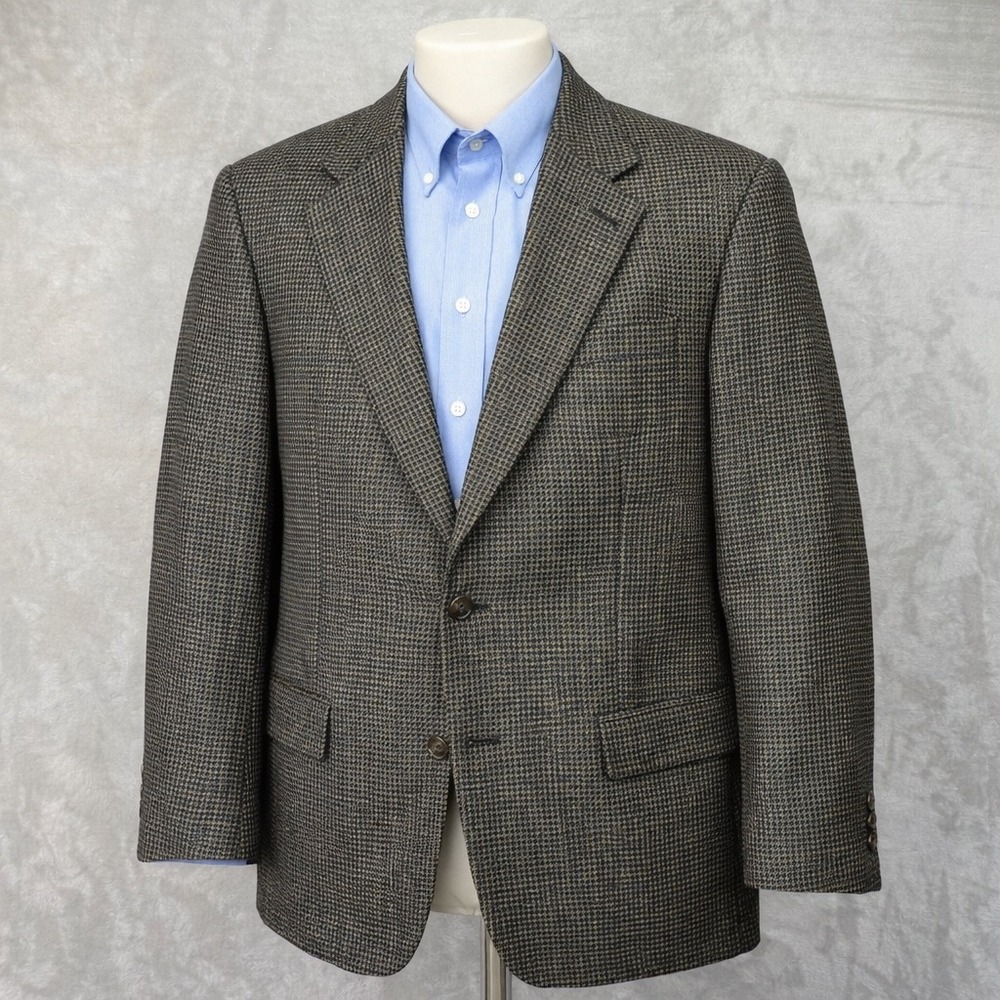 Vtg ENRO Silk Wool Blazer 41R Houndstooth Union‎ Made USA Sport Coat Jacket Ivy